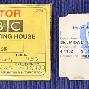 Mickey Rooney's Warner Bros. Guest Pass + Jan Rooney's BBC Broadcasting House Visitor Pass Lot